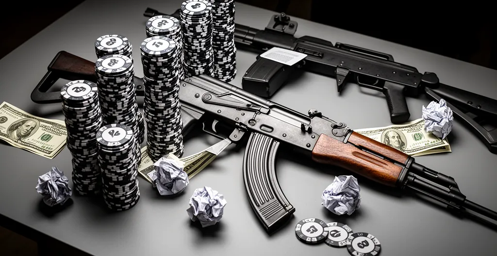 Armes de Counter-Strike avec calculatrice et billets représentant la gestion économique dans le jeu