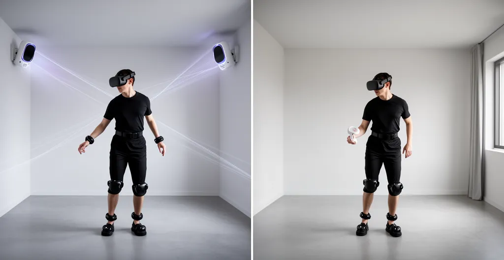 Comparaison visuelle de deux systèmes de tracking VR avec stations de base et caméras inside-out