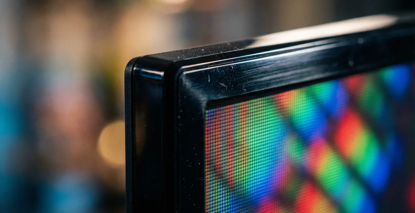 Détail macro d'un écran gaming montrant la technologie des pixels