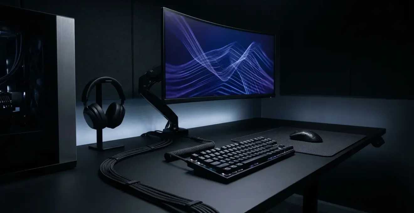 Configuration gaming haut de gamme avec écran 360Hz et périphériques optimisés pour la latence minimale