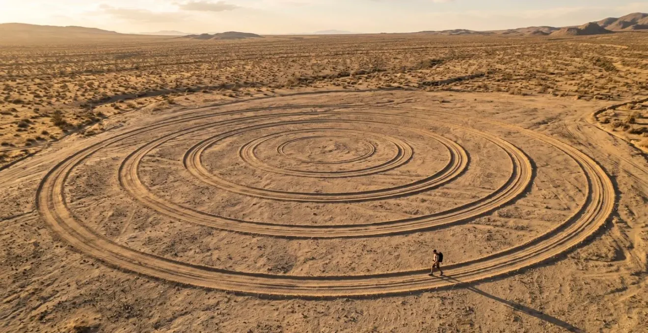 Vue aérienne abstraite d'une carte de battle royale montrant les zones de rotation optimales