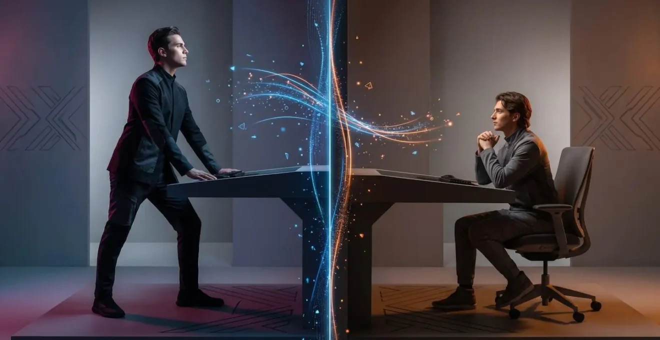 Deux joueurs en configuration de jeu coopératif montrant une dynamique de leadership partagé