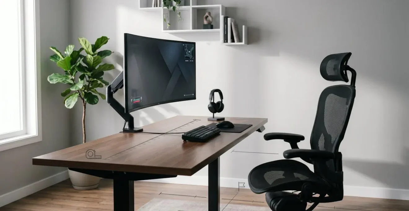 Configuration ergonomique d'un poste gaming montrant la distance idéale entre le joueur et l'écran