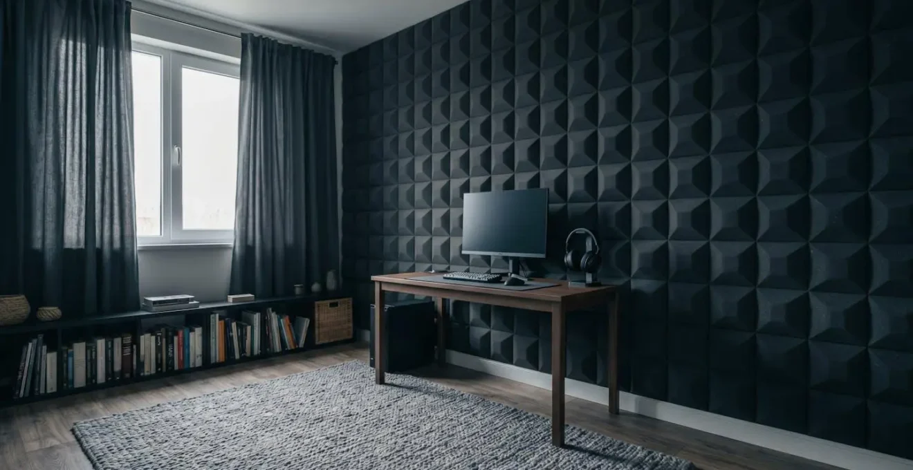Vue large d'une salle de jeu avec traitement acoustique intégré