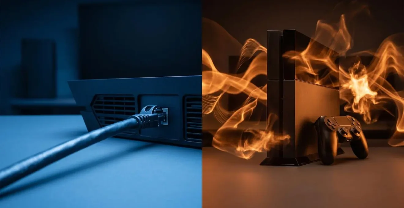 Comparaison visuelle entre connexion Ethernet et Wi-Fi pour le gaming montrant la stabilité du signal filaire face à l'instabilité des ondes Wi-Fi.